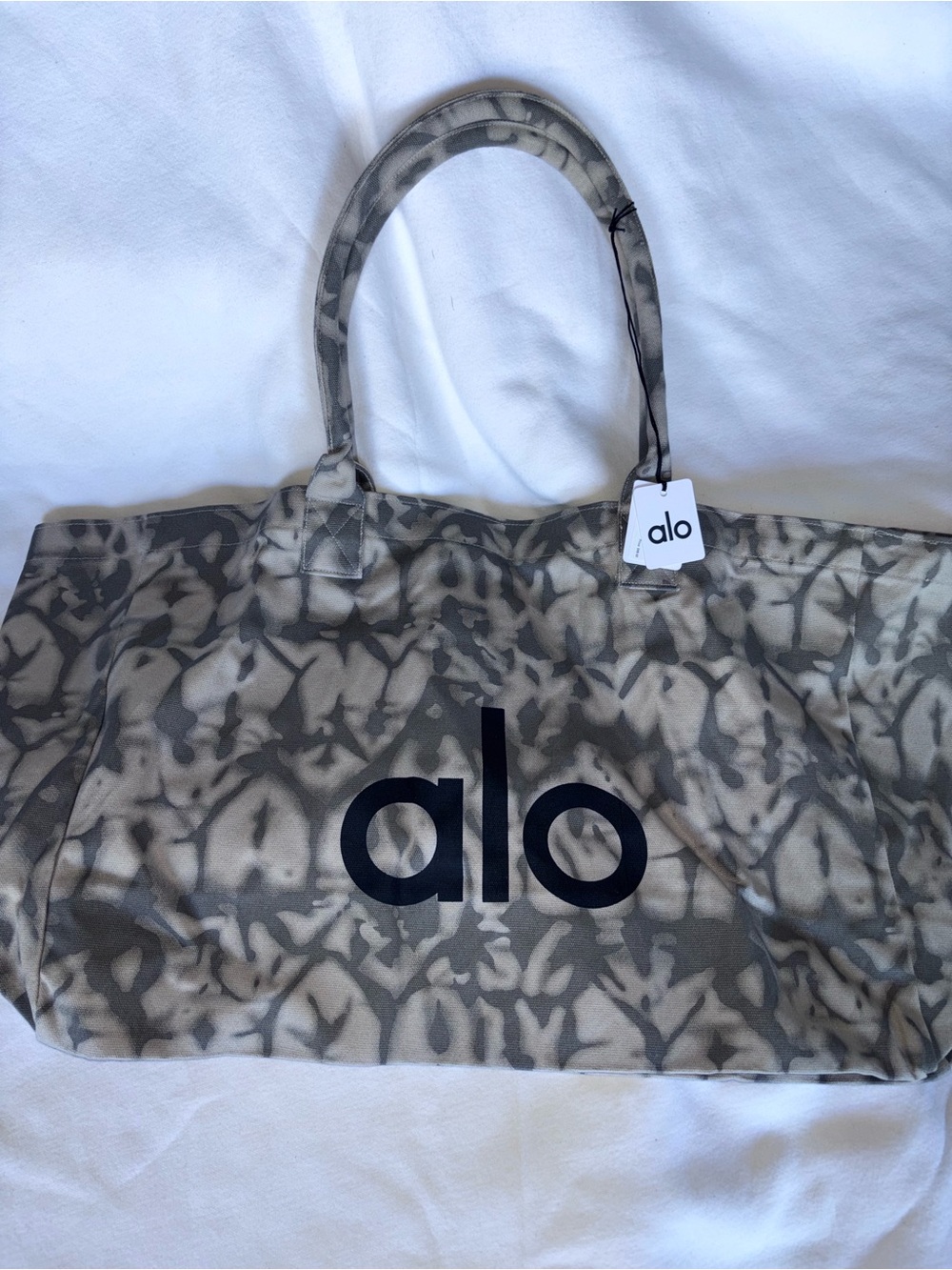 ALO Yoga neutral Grey Tie-Dye Canvas Tote with Bold Logo